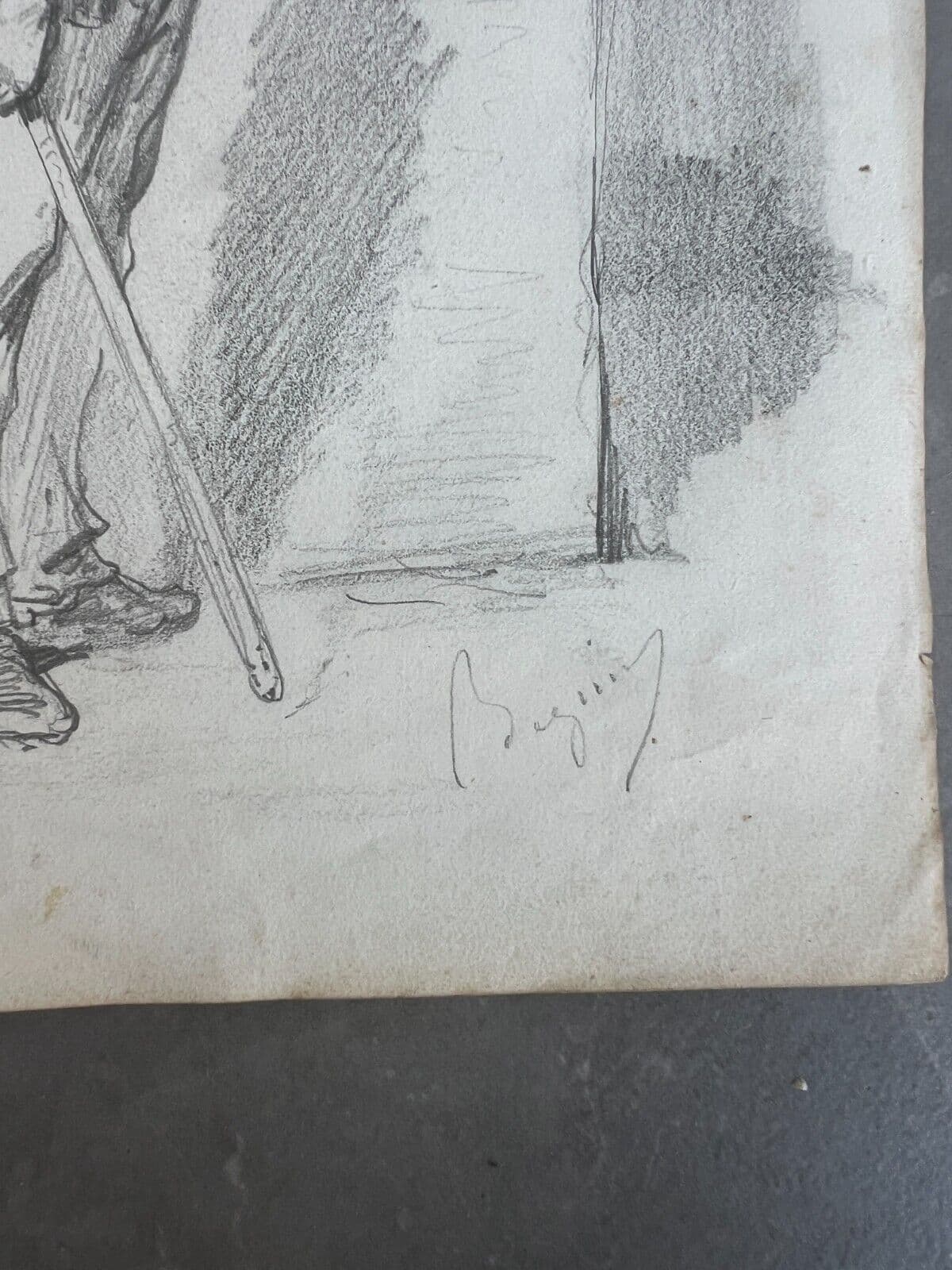 Antique Original Drawing 19th century Man Portrait with Stick signed image 6