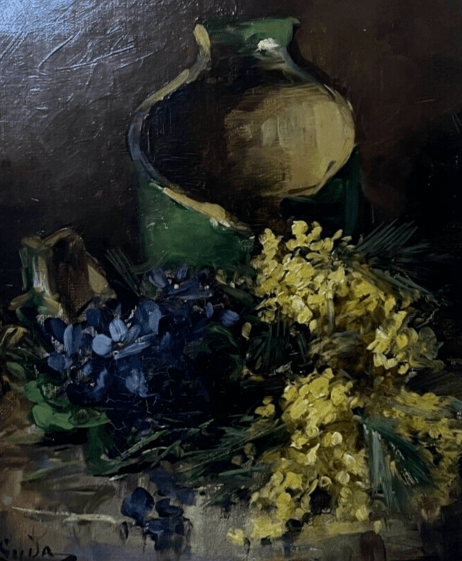 Antique Painting Original Still Life, Flowers, Pichet, signed 19th century image 1