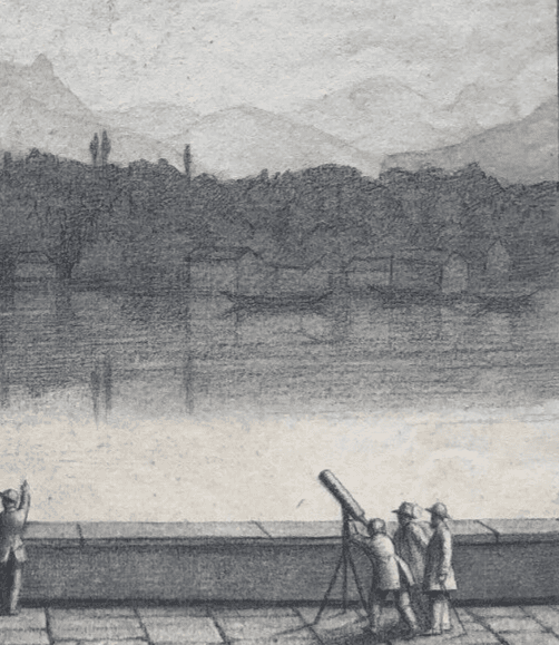Antique Pencil Old Drawing Original Landscape Mountain Machilly, Geneva Signed image 2