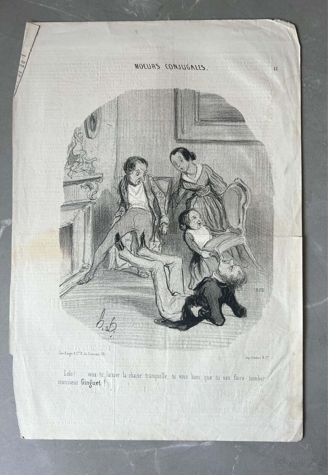 Antique Print 19th century Daumier, Moeurs Conjugales, People image 2