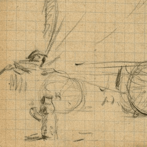 Vintage Pencil Original Drawing Caravan, Plow Sketch, Life Scene image 3