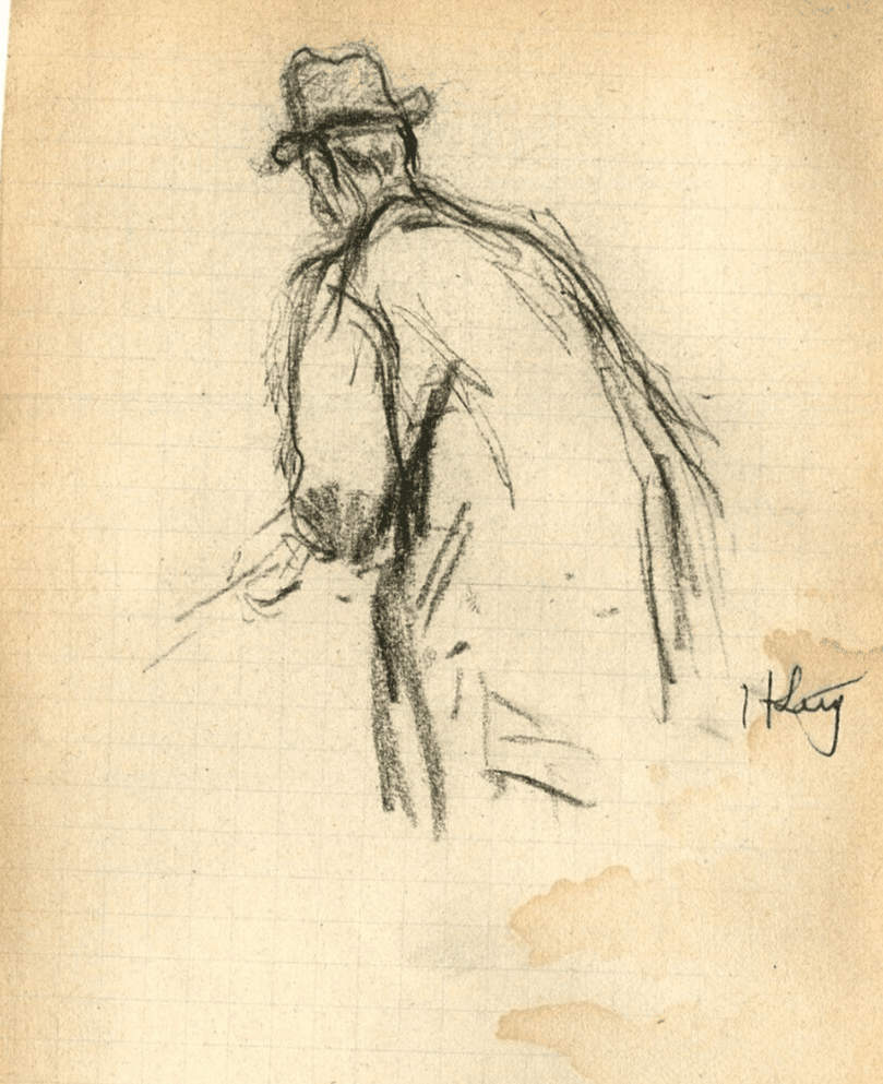Vintage Art Nouveau Original Pencil Drawing Man Portrait