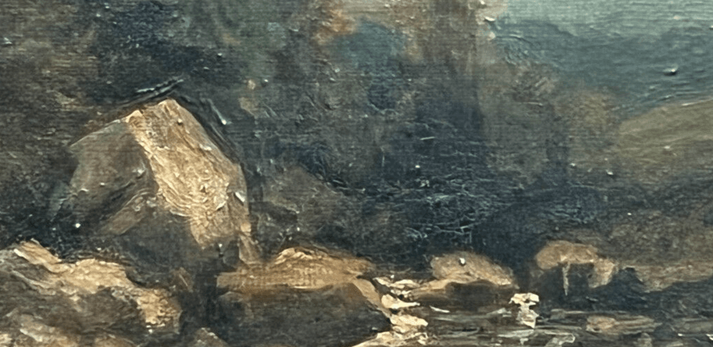 Antique Painting Original Landscape, River , Forest, Trees 19th century Framed image 2