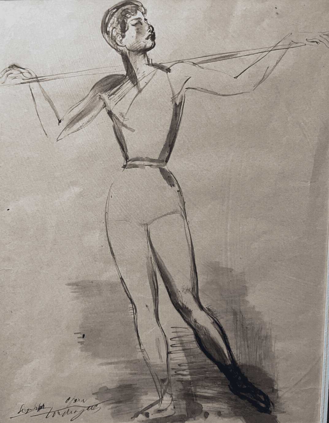 Antique Drawing Original signed Louis TOUCHAGUES (1893-1974) Serge Lipar Apollon image 1