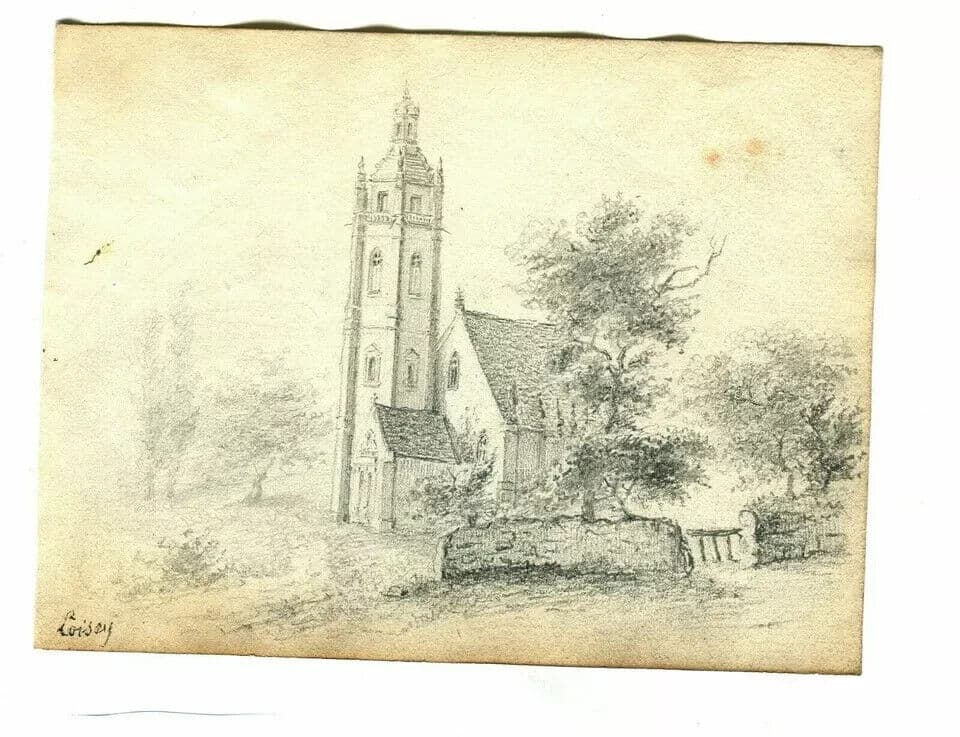 Antique Pencil Original Drawing 19th century Loisey Landscape with Farm image 5