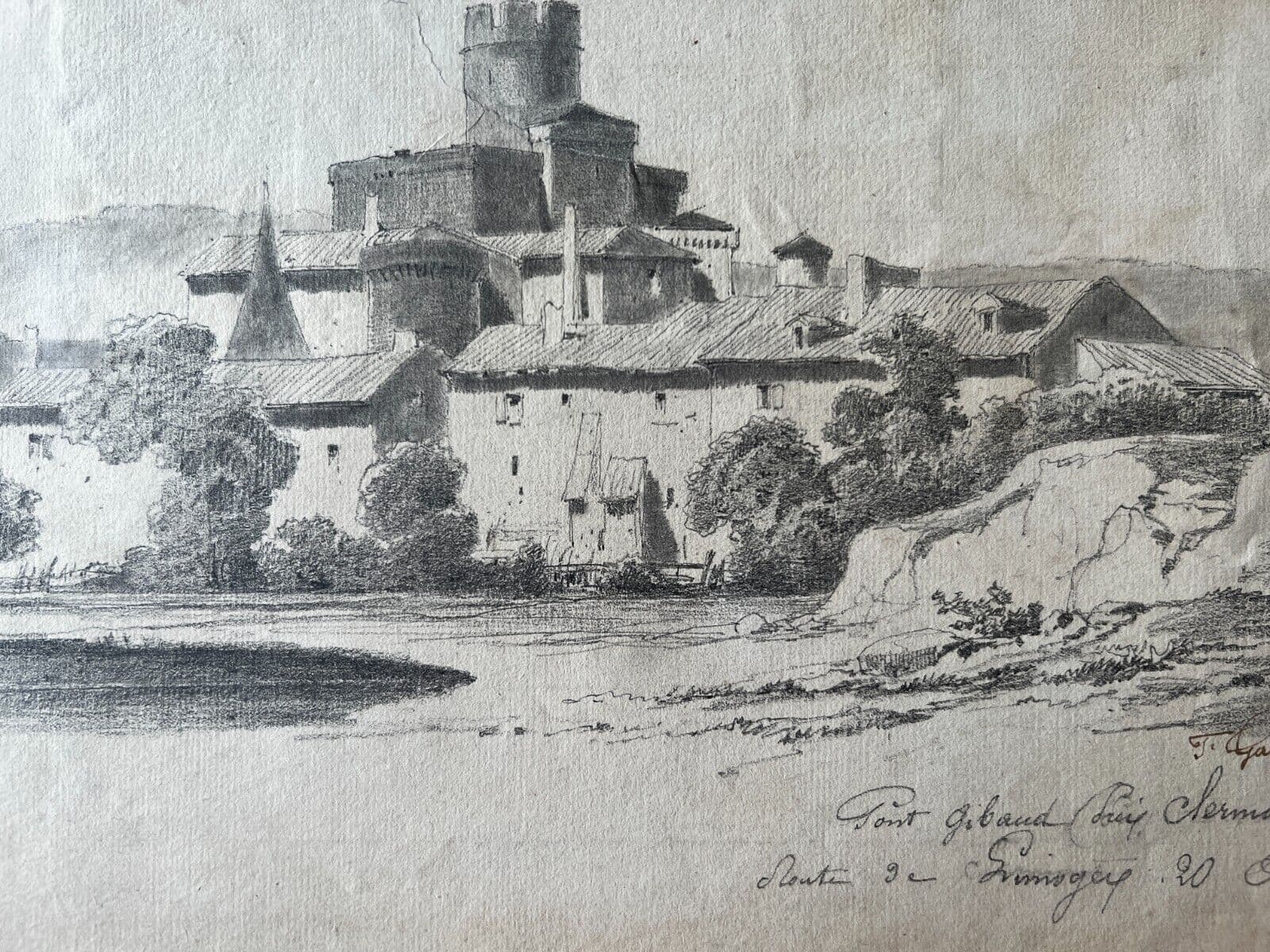 Antique Old Drawing 19th century Original Francisque GABILLOT (1818-1876) image 2