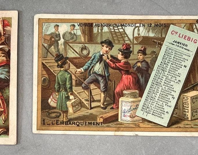 Set of 5 Antique Liebig Trade Cards - Don Quixote, Travel, and Advertising image 4