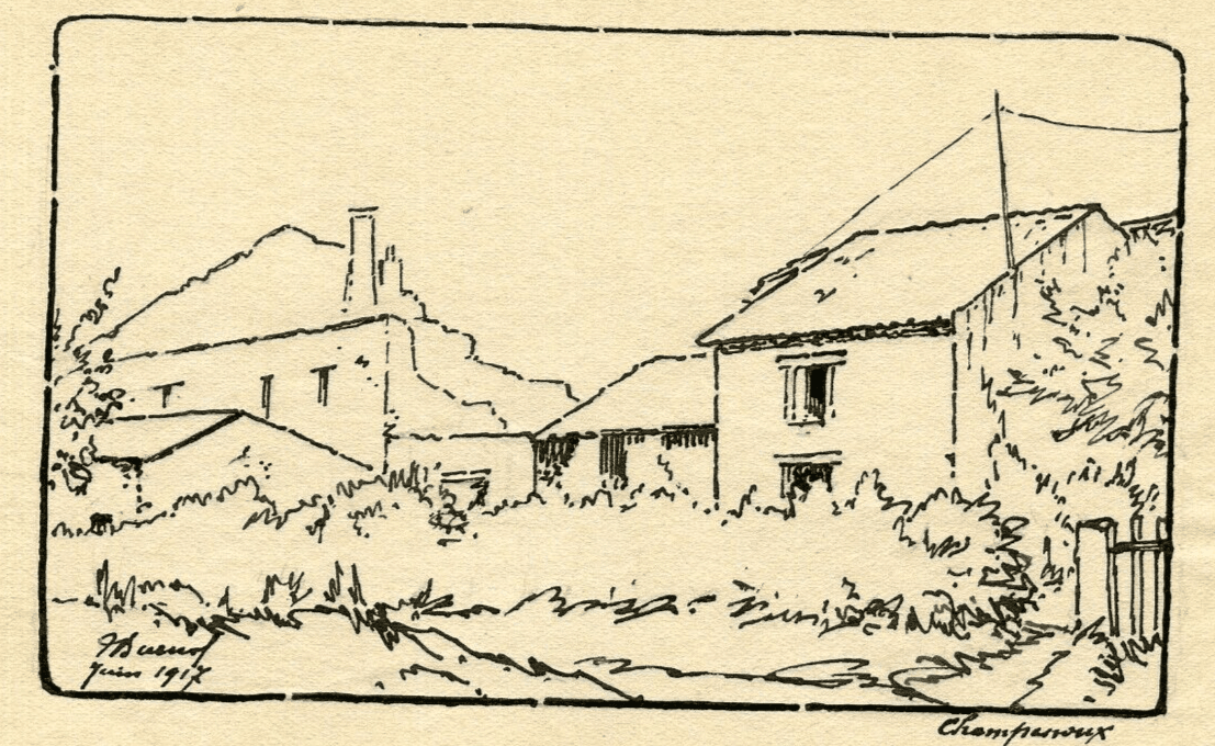 Vintage Ink Drawing Original signed Village in Ruines, Lorraine 1917 image 1