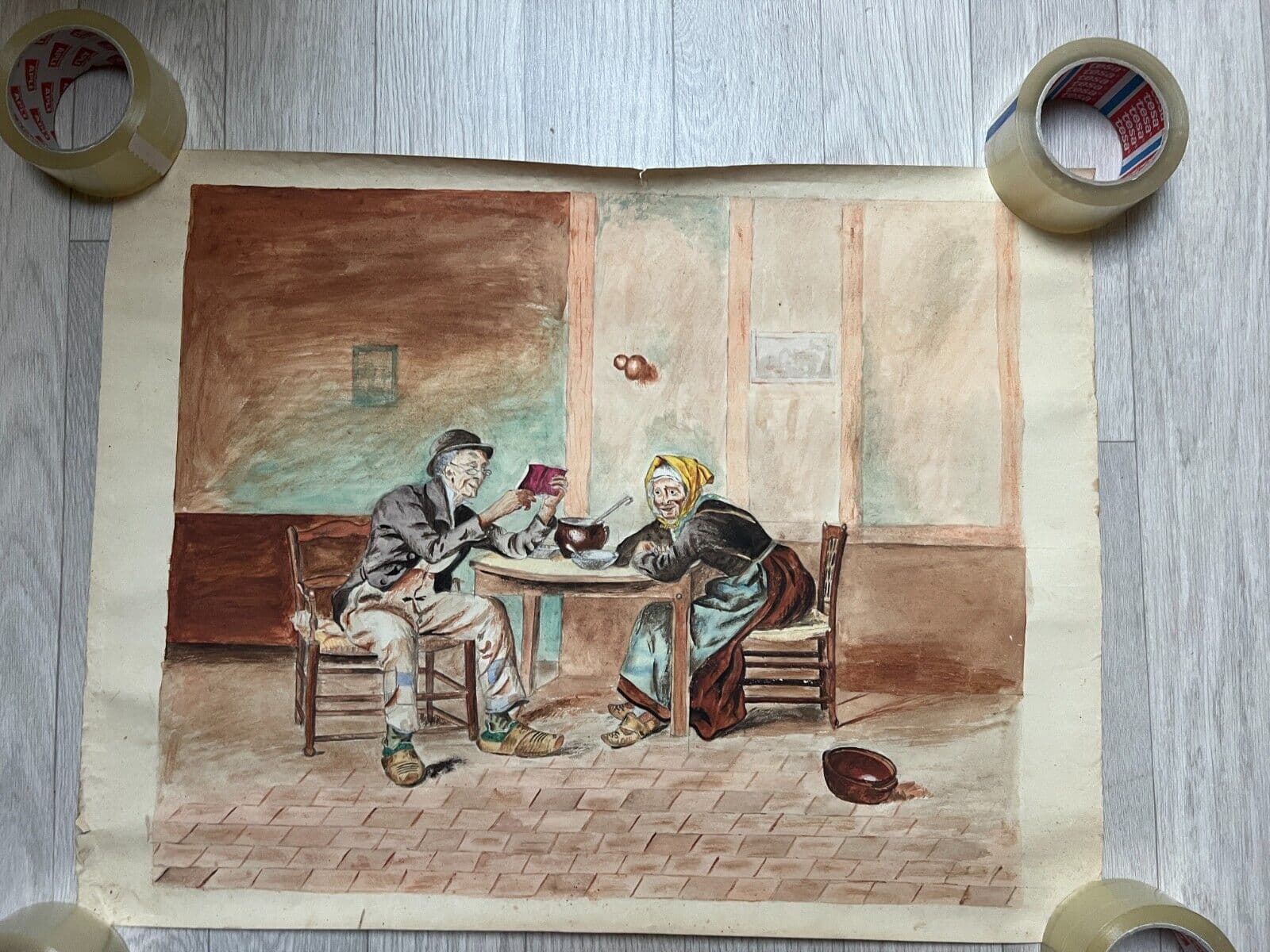 Antique Original Drawing Man, Portrait, Woman, Old People, Life Scene image 6