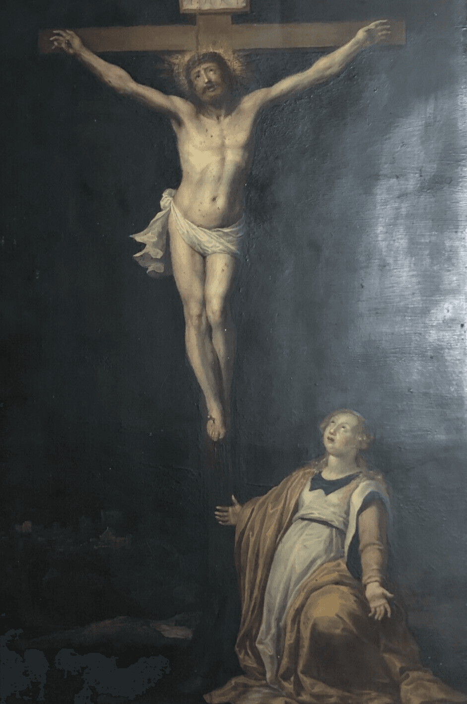 Antique Oil Painting Original 17th century The Christ & Mary Magdalene c. 1630 image 1
