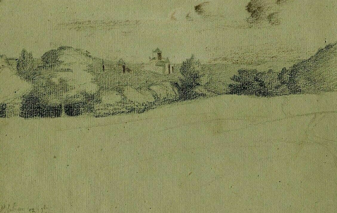 Antique Original Pencil 19th century Landscape and Forest image 1