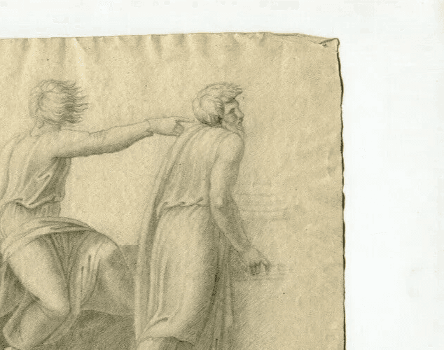 Antique Pencil Original Drawing 19th century Religious Scene, People image 3