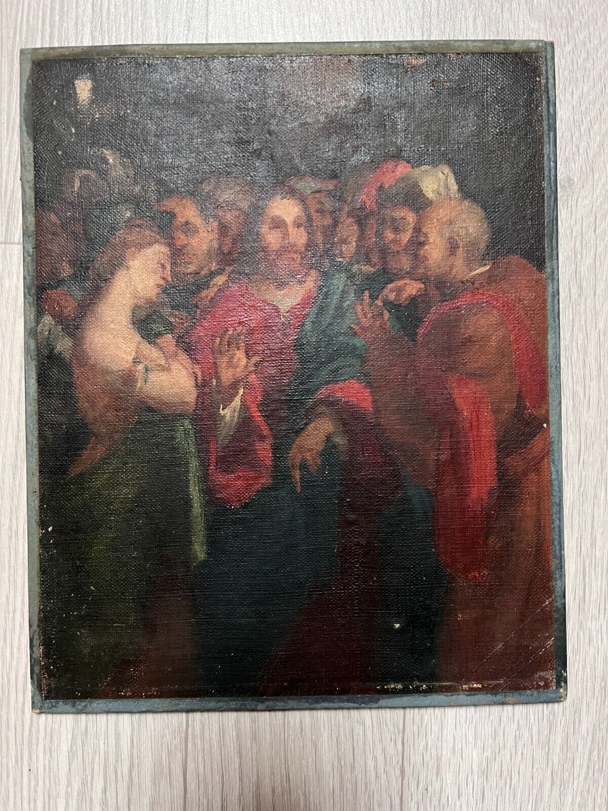 Antique Painting Original 19th century Religious Christ, Apostles image 2