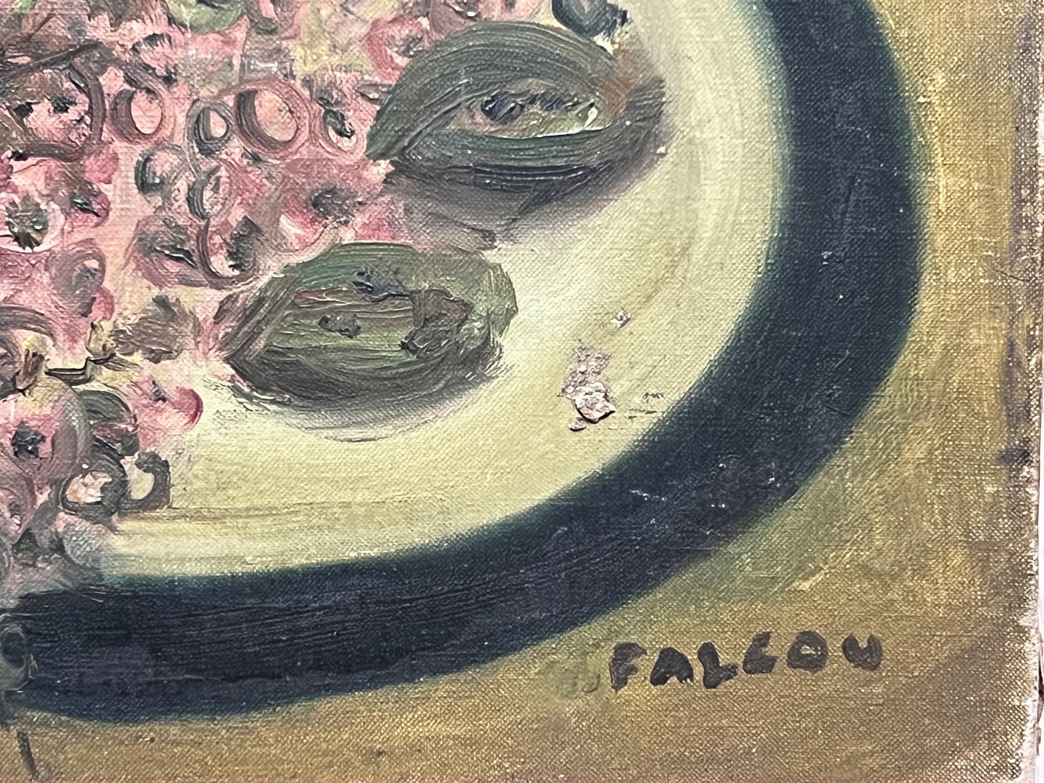 Painting Still Life Flower Plate and Wine Glass image 2