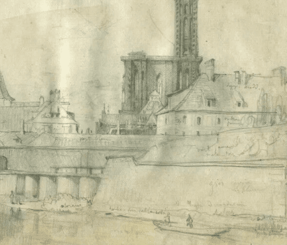 Antique Pencil Drawing 19th century Cityscape Landscape image 4