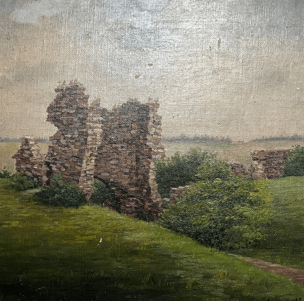 Antique Oil Vintage Original Painting Landscape Ruins