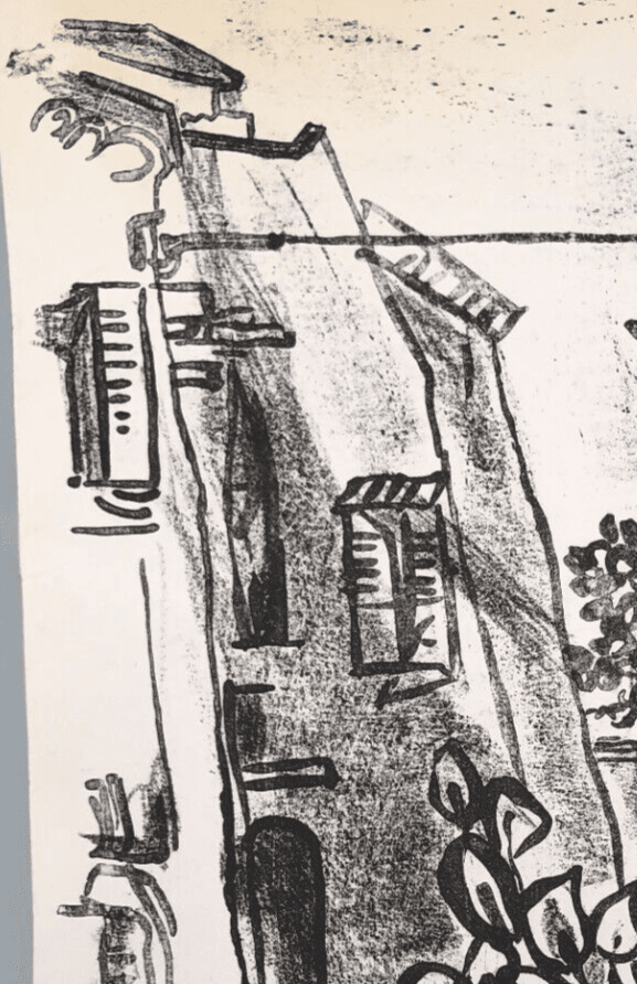Antique Etching Original Landscape, House, Cityview, Flowers, Building image 3