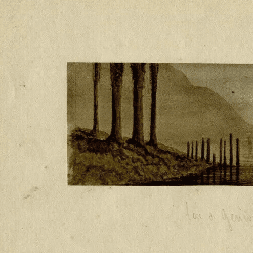 Antique Drawing Original signed Geneva Lake, Switzerland Landscape image 2