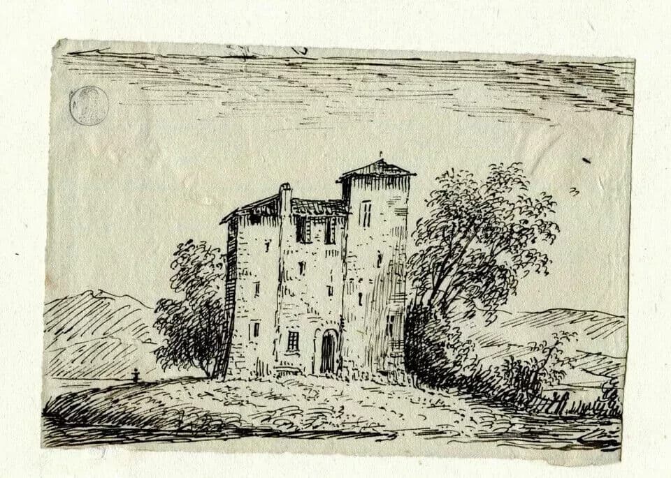 Antique Vintage Drawing Ink 19th century Castle, Landscape, Dikeos Collection image 5