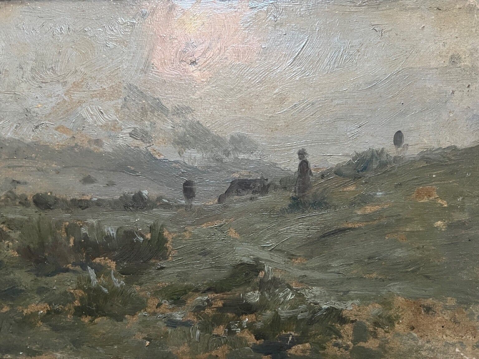 Antique Painting Original Maritime, Sea, Landscape, People, Boats signed image 1