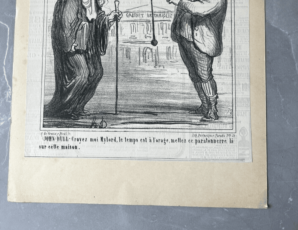 Antique Print 19th century Caricature, Daumier, John Rull , Paratonerre 1868 image 3