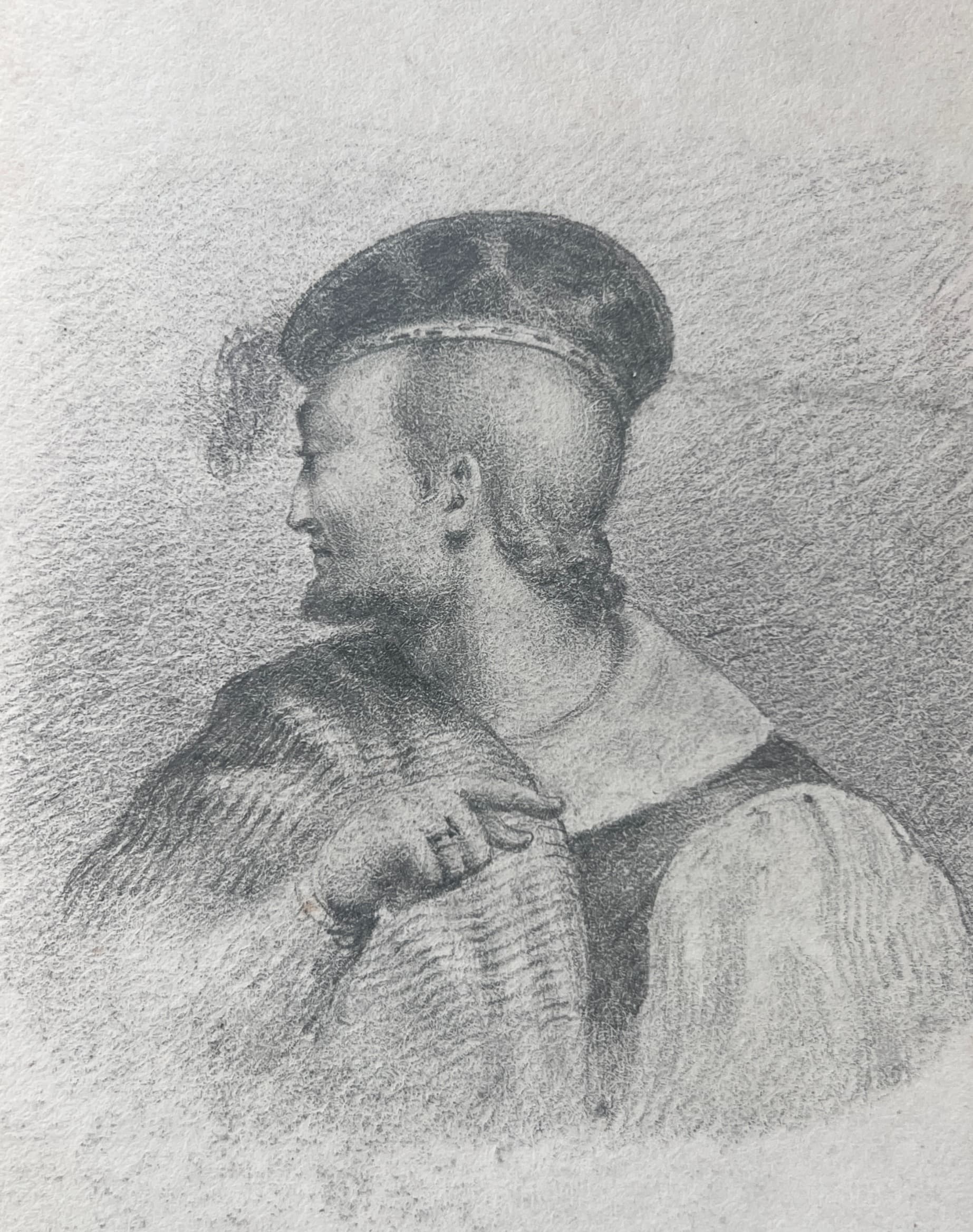 Man Portrait with Hat 19th century Drawing