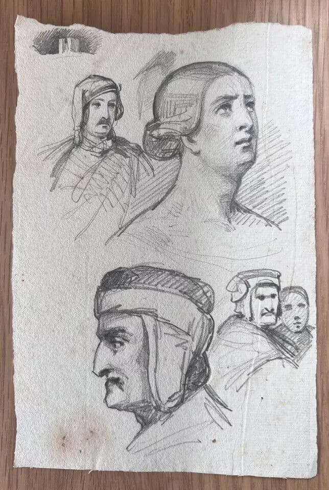 Antique Original Women and Man Portraits 19th century Drawing image 2
