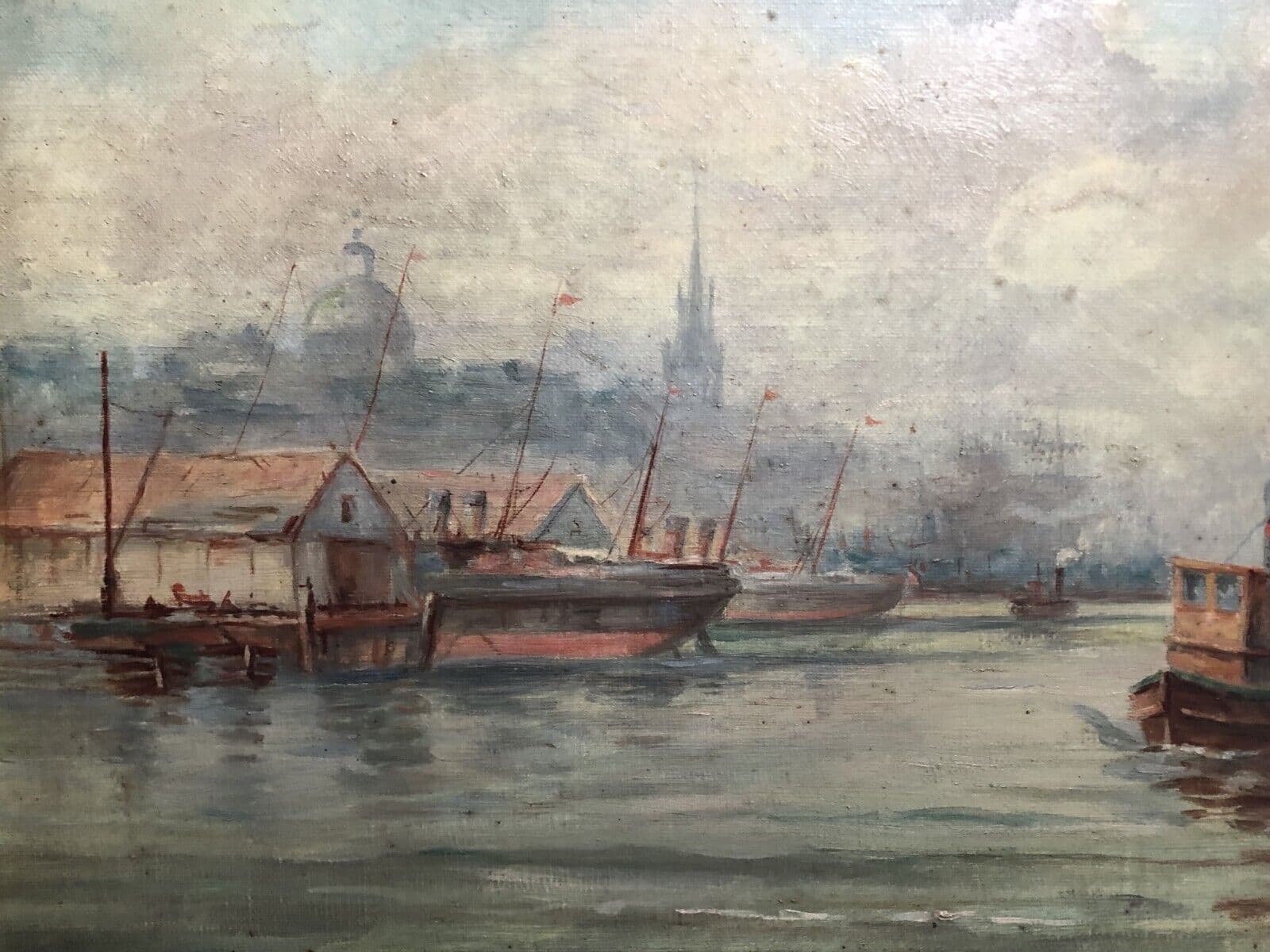 Antique Original Painting Seaview, Seascape, Tamise Saint-Paul London 19th image 6