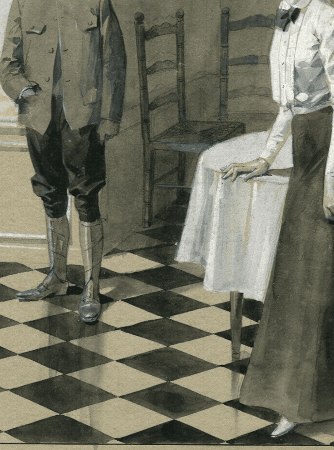 Antique Drawing Original Woman, Man, Portrait, Life Scene, Couple, Illustration image 4