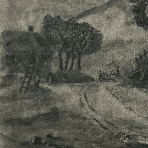 Antique Charcoal Drawing signed Gautier Thatched Cottage, Romanche, Vizilles image 3