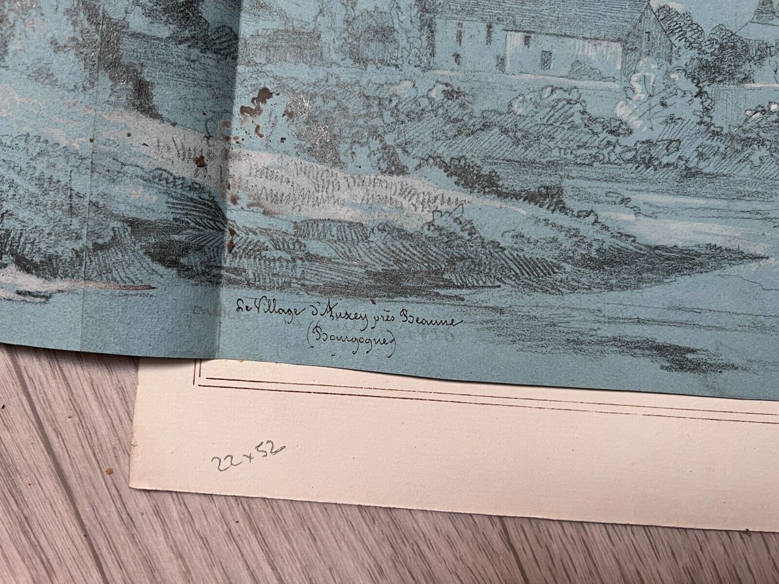 Antique Drawing Original signed Beaune Landscape, Auxey 19th Century image 2