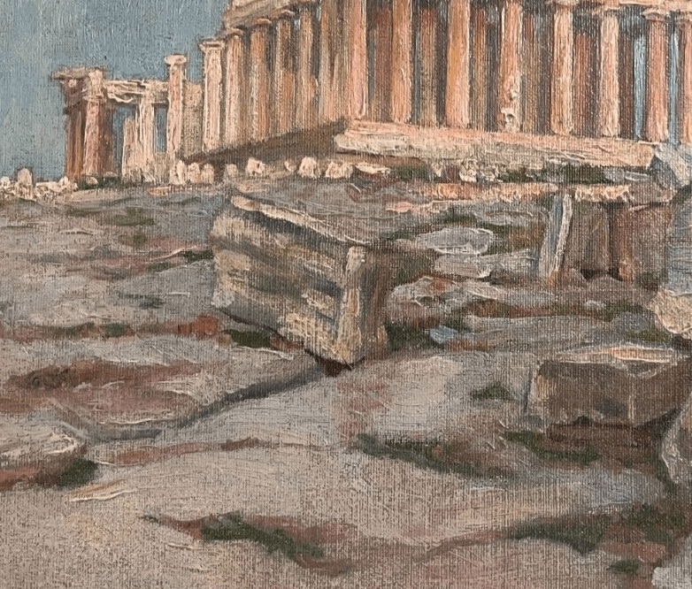 Antique Oil Painting Original 19th century Landscape, Pantheon, Greece, Ruins image 5