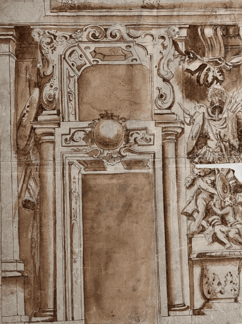 Original Antique Drawing Architecture, Sculpture, Art, Doors 18th century image 1
