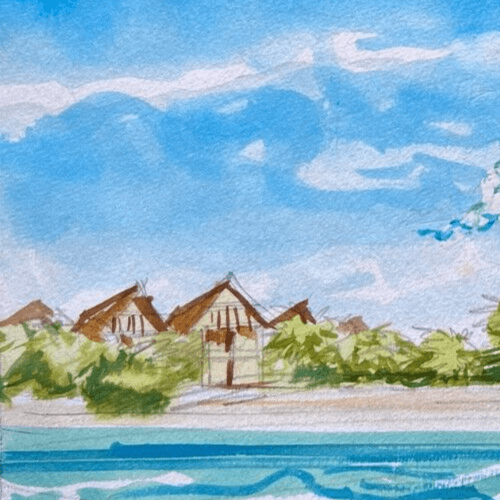 Vintage Ink Original Drawing Man Surfing, Sea, Holidays, Vacation image 3
