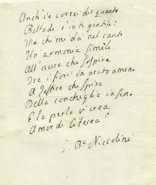 Manuscript Letter Poem Old Original Giovanni Battista Niccolini (1782-1861) image 1
