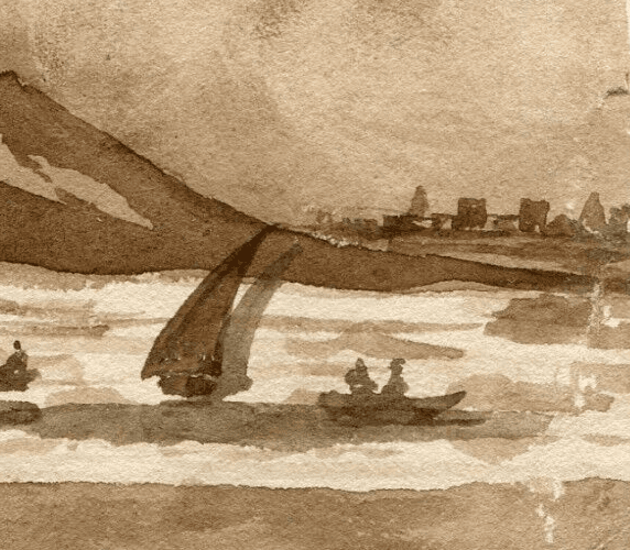 Antique Ink Drawing Original 19th century Mountain, Boats, Sea, Maritime image 3