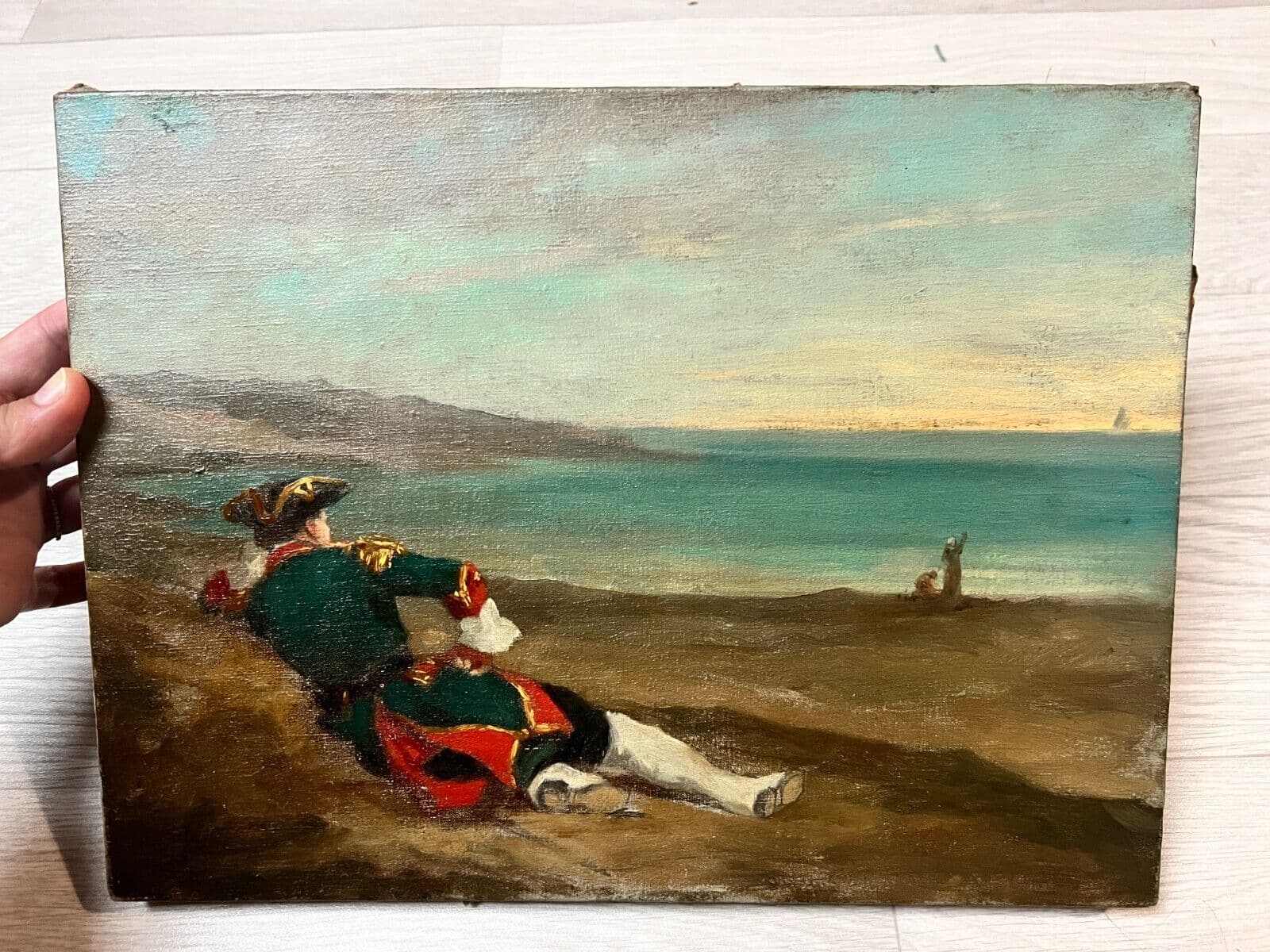 Antique Painting Original Landscape, Sea, Military image 2