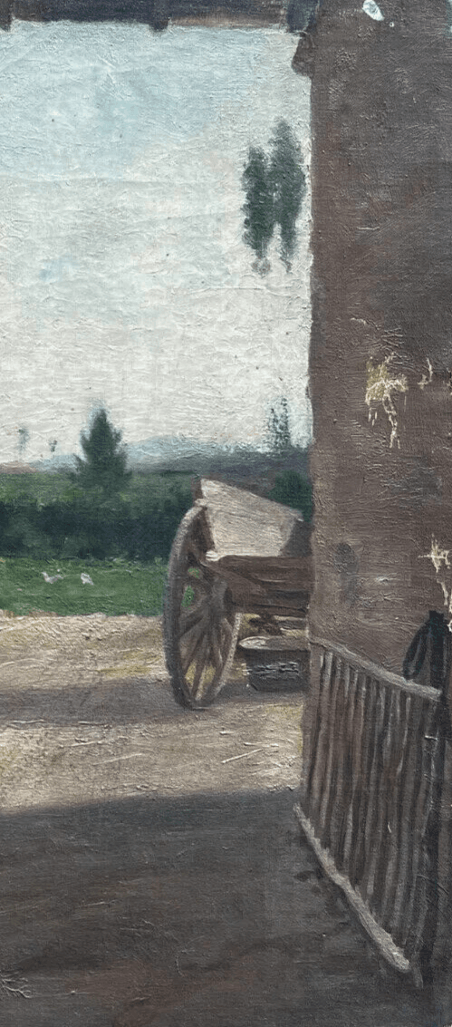 Antique Oil Painting Signed Original Landscape, Farm, House Artwork French image 7
