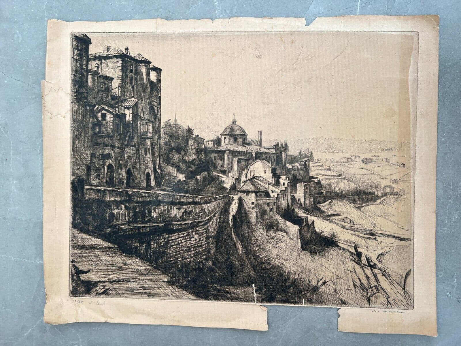 Etching Original Pierre Louis MOREAU (1876-1960) Le Château d'Aubenas (Ardèche) image 6