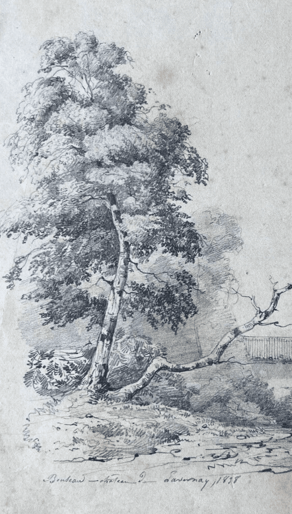 Antique Pencil Drawing 19th century Original Landscape Château de Santenay 1838 image 3