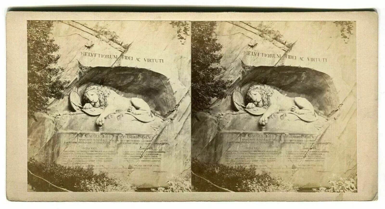 Vintage Stereoview ADOLPHE BRAUN Lion Monument in Lucerne, Albumen c 1870 image 3