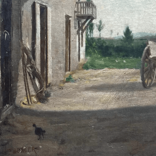 Antique Oil Painting Signed Original Landscape, Farm, House Artwork French image 4