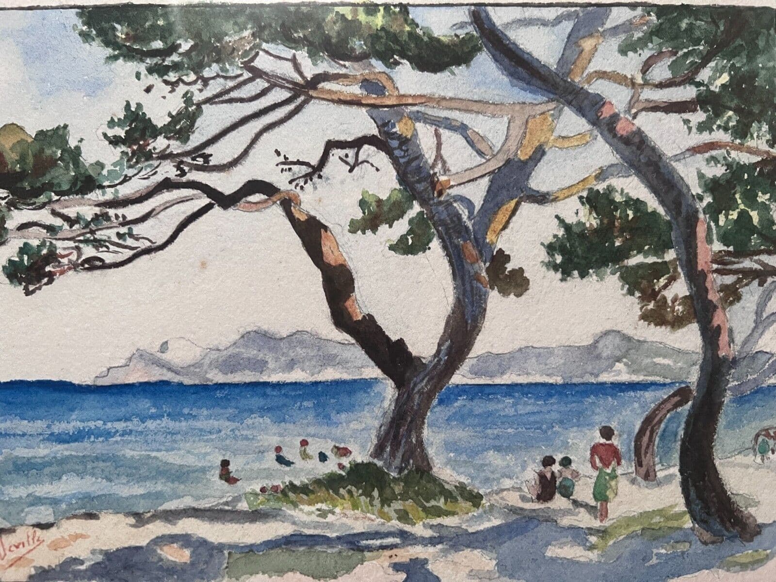 Antique Painting Original 20th century Maritime Landscape signed, Seascape image 1