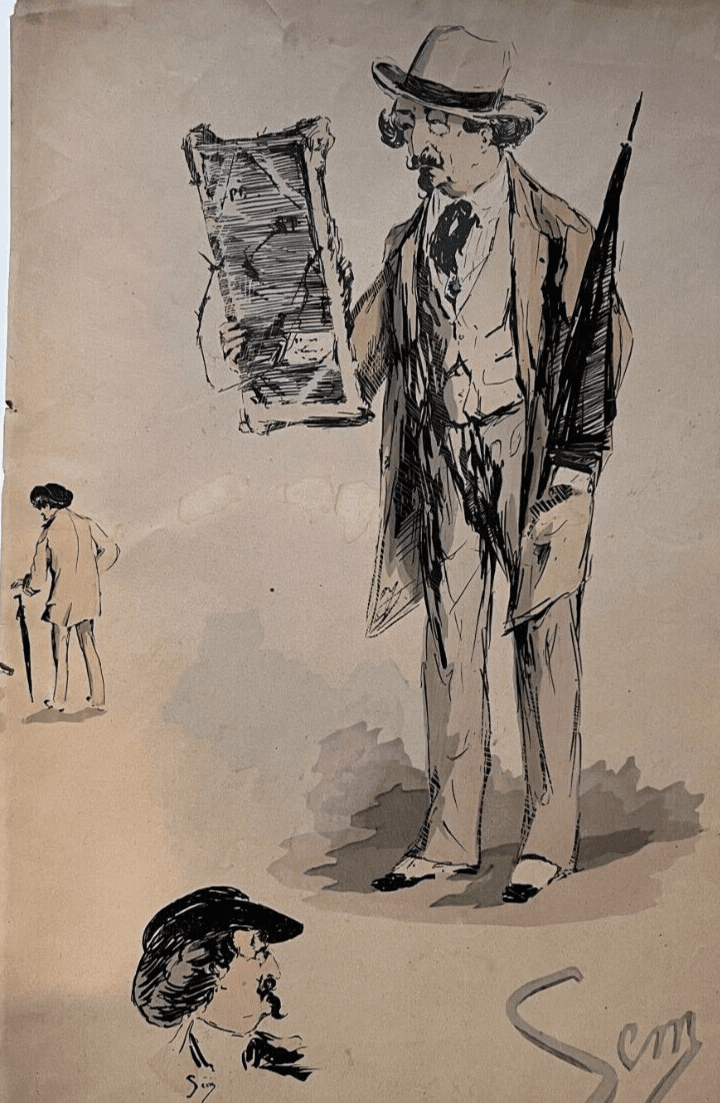 SEM (1863-1934) Man with Painting, People Portraits Drawing image 1
