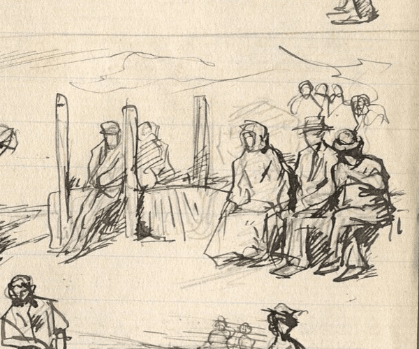 Vintage Ink Original Drawing Impressionism, Horse, Man, Family Figures image 5