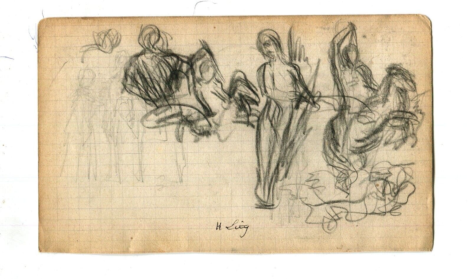Vintage Pencil Drawing Original signed Sketch Figures, Horse image 6