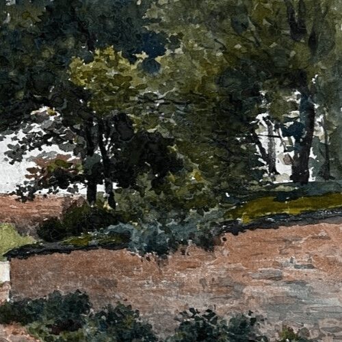 Antique Drawing Original Landscape, Cityview and People image 5