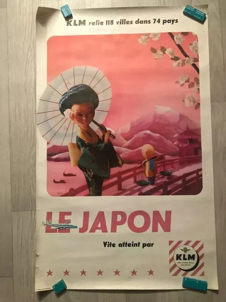 Vintage Poster Japan by KLM LEESINK Travel Advertising circa 1950 Asian Art image 8