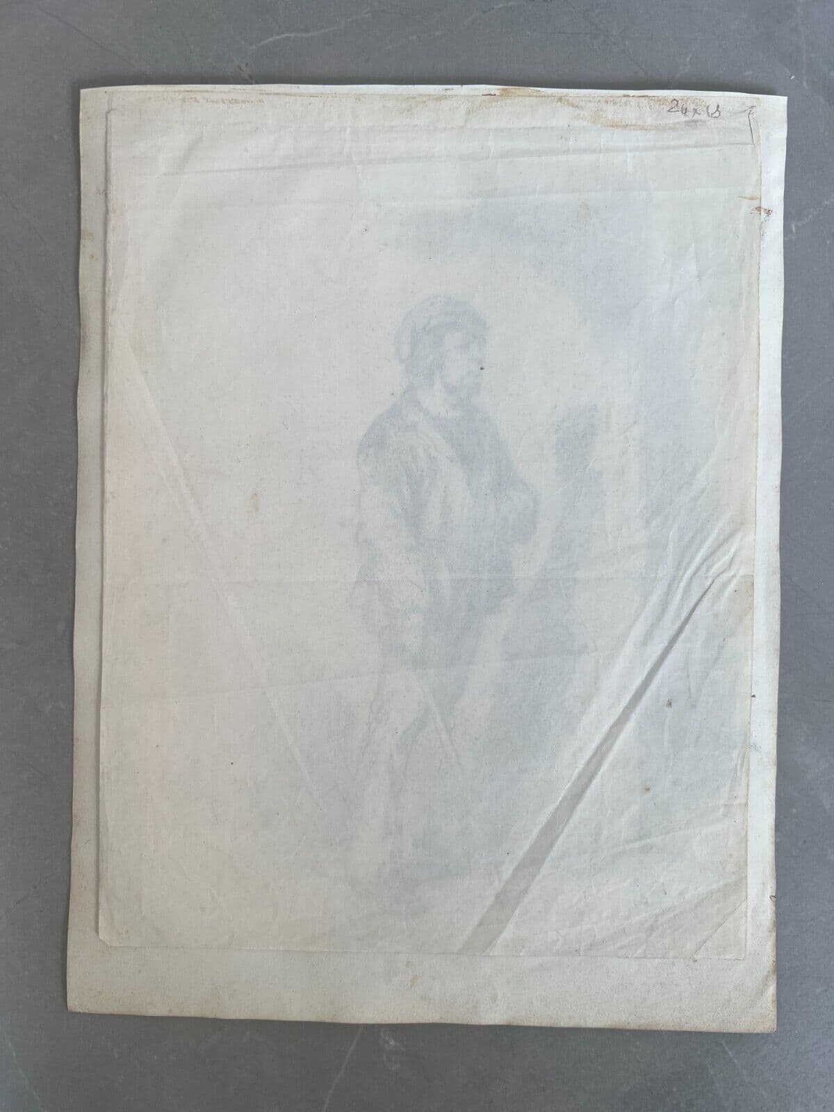 Antique Original Drawing 19th century Man Portrait with Stick signed image 7