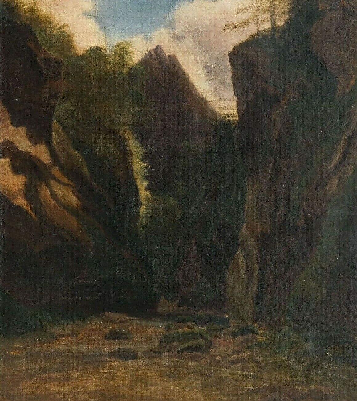 Antique Painting Oil Original 19th century Mountain Landscape with Waterfall image 1